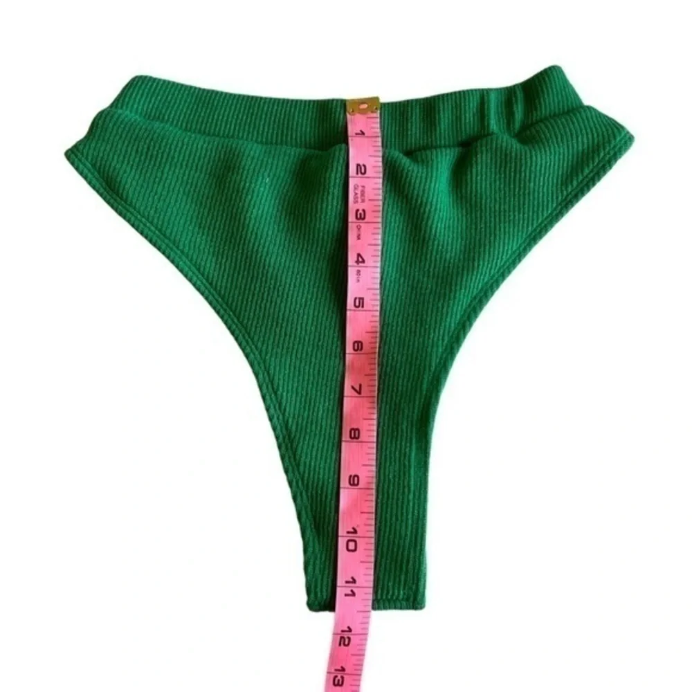 Ribbed Green High Waisted Cheeky Bikini Bottom
